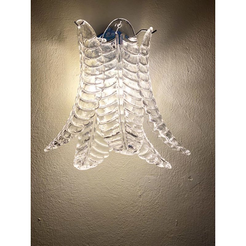 Set Of Two Contemporary Italian Transparent “Felci” Murano Glass Wall Sconce photo buy