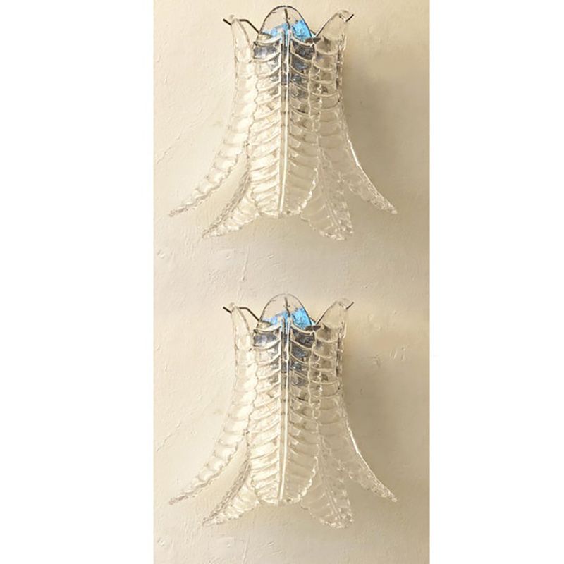 Set Of Two Contemporary Italian Transparent “Felci” Murano Glass Wall Sconce photo vintage