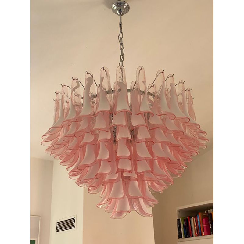 photo furniture Contemporary White And Pink “Selle” Murano Glass Petali Chandelier