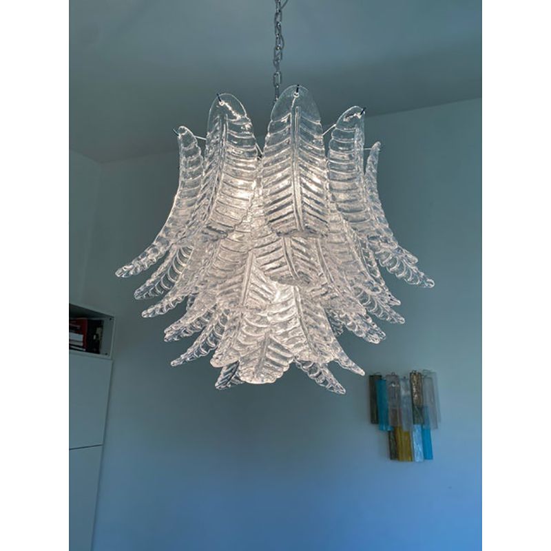 Contemporary Italian Transparent “Felci” Murano Glass Chandelier photo for sale