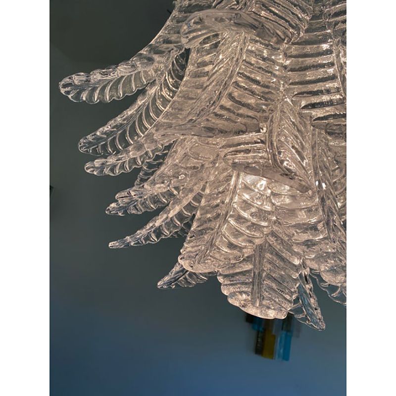 Contemporary Italian Transparent “Felci” Murano Glass Chandelier photo Lighting