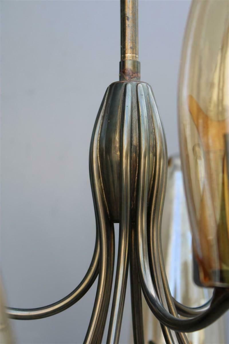 Mid Century Italian Design Chandelier In Brass And Glass Arredoluce Style photo 1982.0