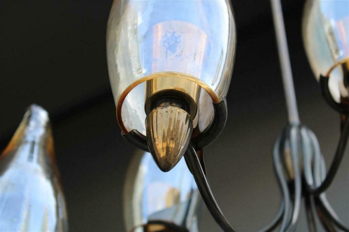 1982.0 Mid Century Italian Design Chandelier In Brass And Glass Arredoluce Style photo