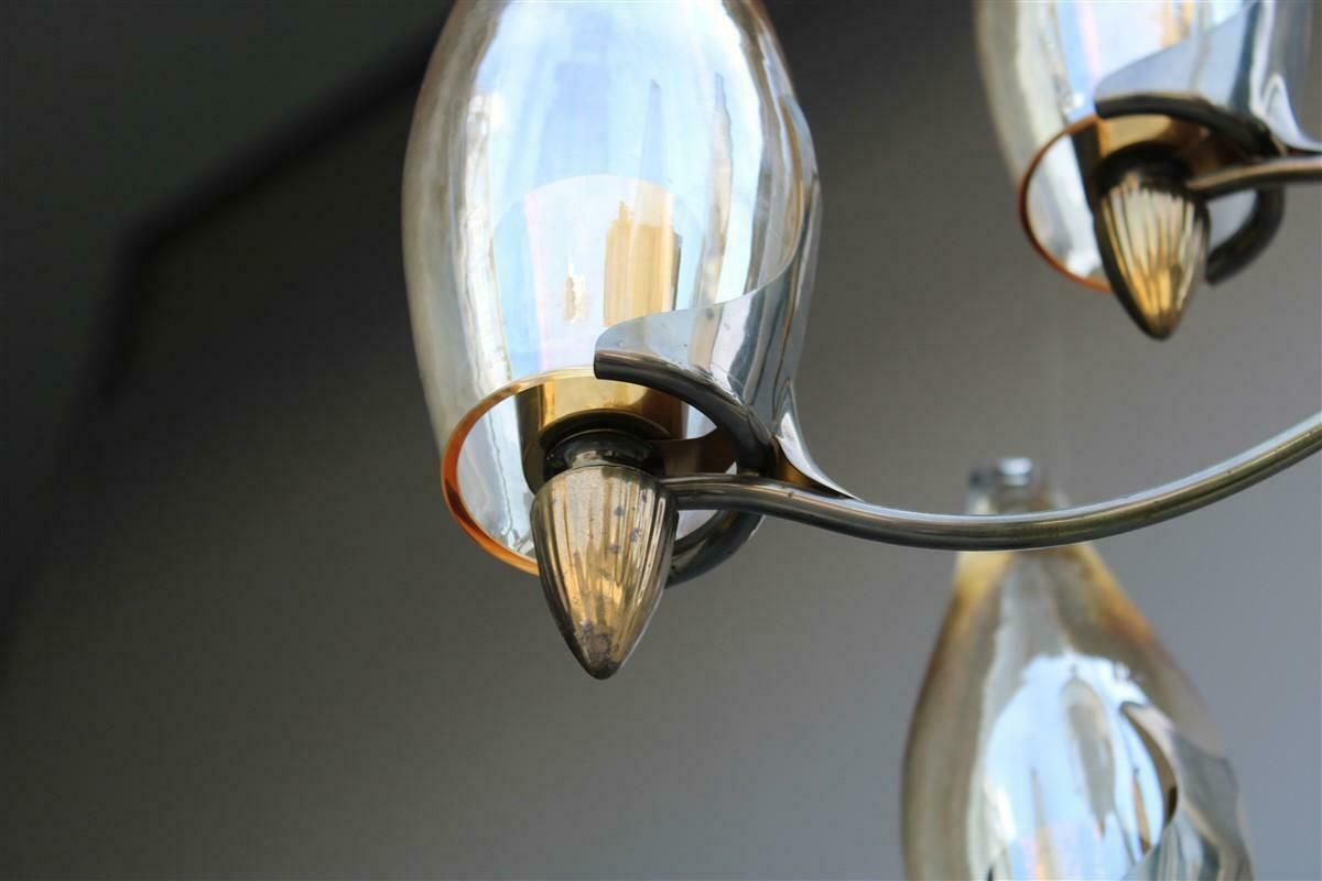 photo vinterior Mid Century Italian Design Chandelier In Brass And Glass Arredoluce Style
