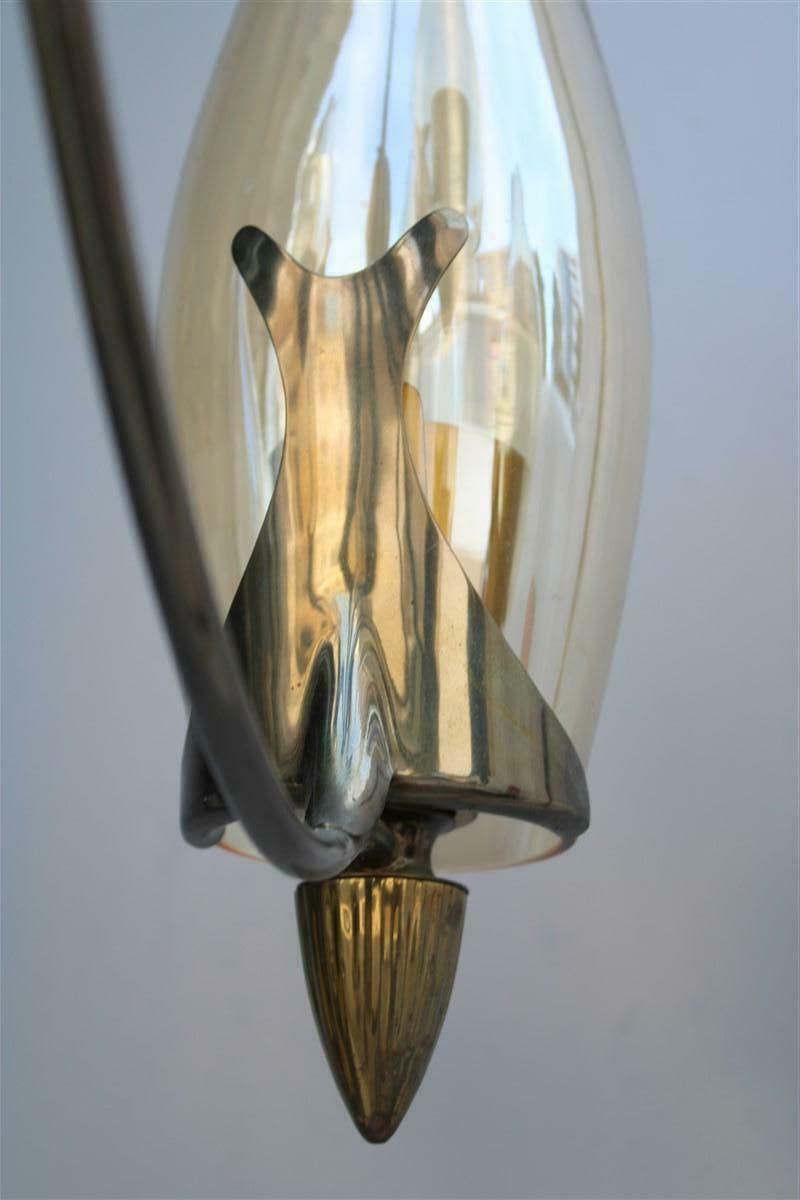 photo vintage Mid Century Italian Design Chandelier In Brass And Glass Arredoluce Style