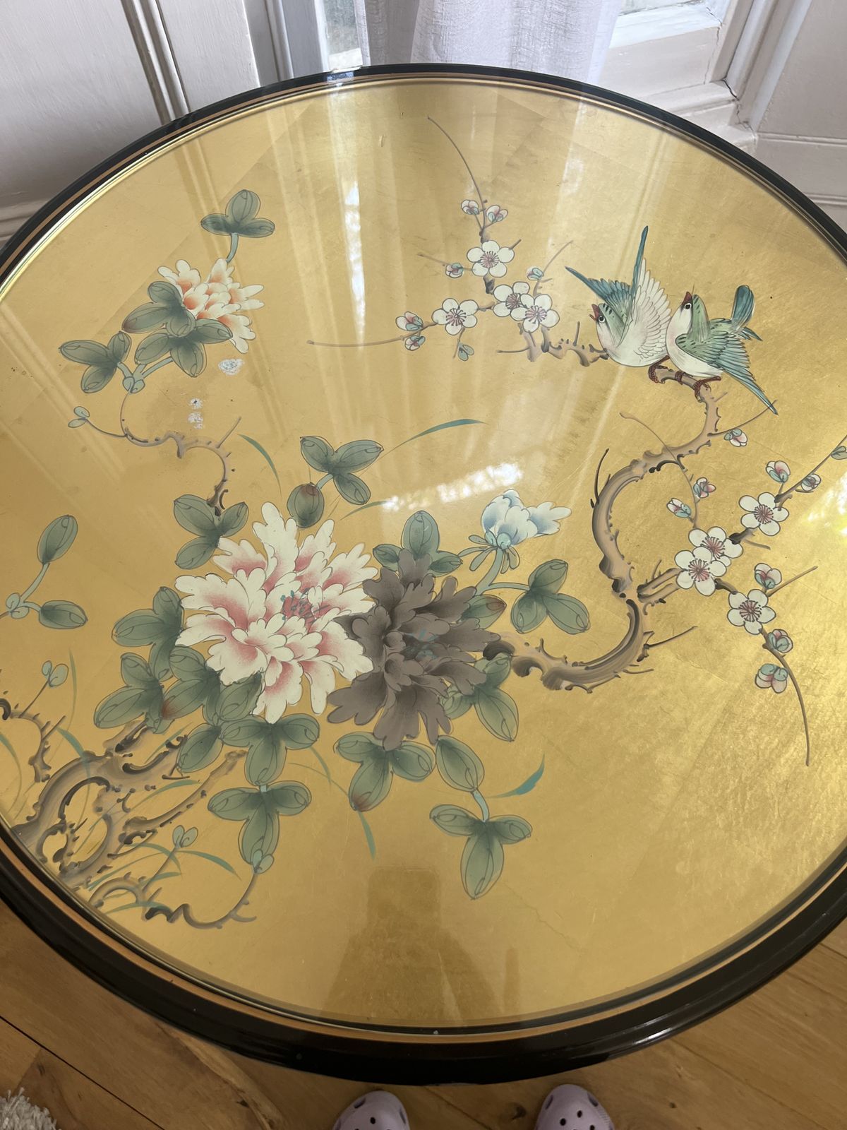 Beautiful Painted Gold And Lacquer Table With Glass Topper photo 250.0
