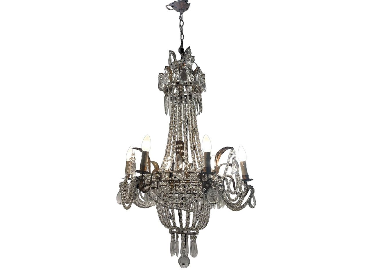 Tole Florentine Italian Macaroni Crystal Chandelier From The 1940s photo furniture