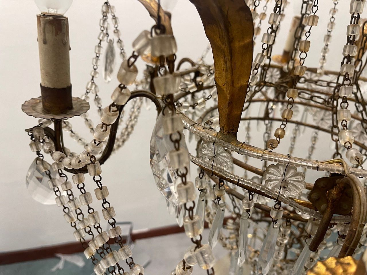 Tole Florentine Italian Macaroni Crystal Chandelier From The 1940s photo Lighting