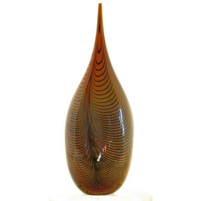 Alberto Donà, Tall Feather Vase, Black Green Filigree Over Terracotta Background photo for sale