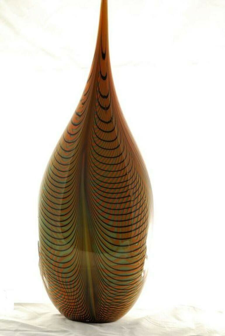 Alberto Donà, Tall Feather Vase, Black Green Filigree Over Terracotta Background photo buy
