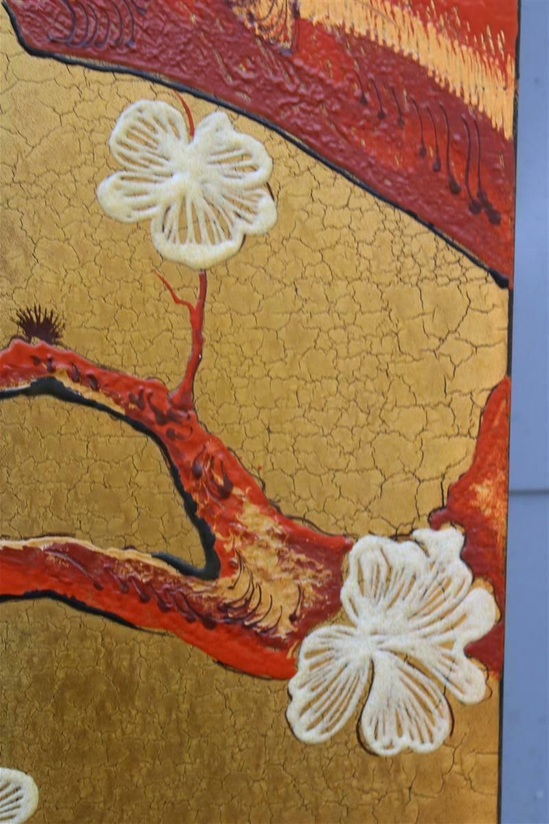 photo furniture Asian Decorative Panel Birds Almond Blossom Enamel On Metal Italy