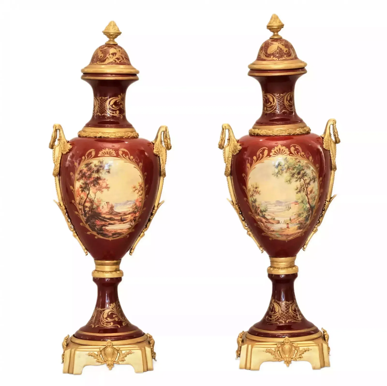Pair Of Porcelain Floor Vases With Gilt Bronze In The Louis XVI Style. France. 1920 Th Century. photo furniture