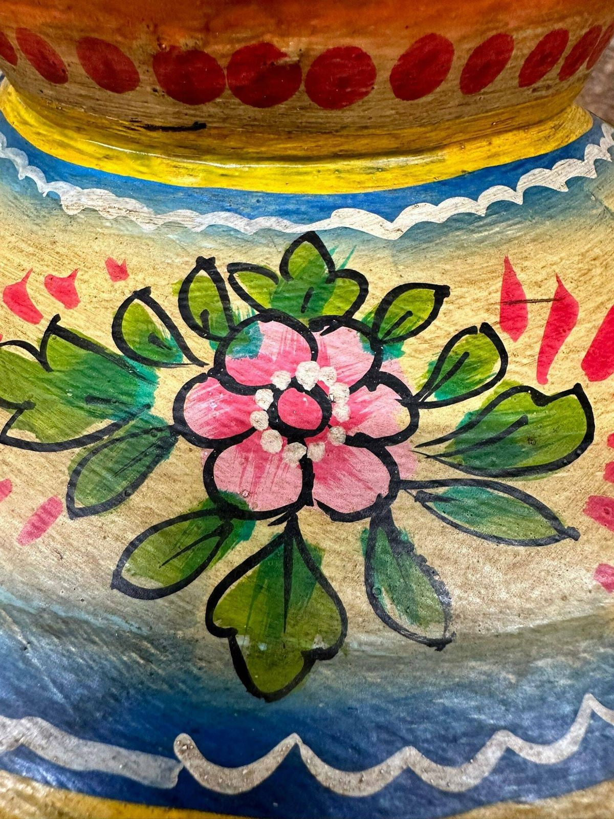 Vintage Painted Indian Water Pot / Riveted Handmade Metal Pot / Metal Vase A photo Home Decor