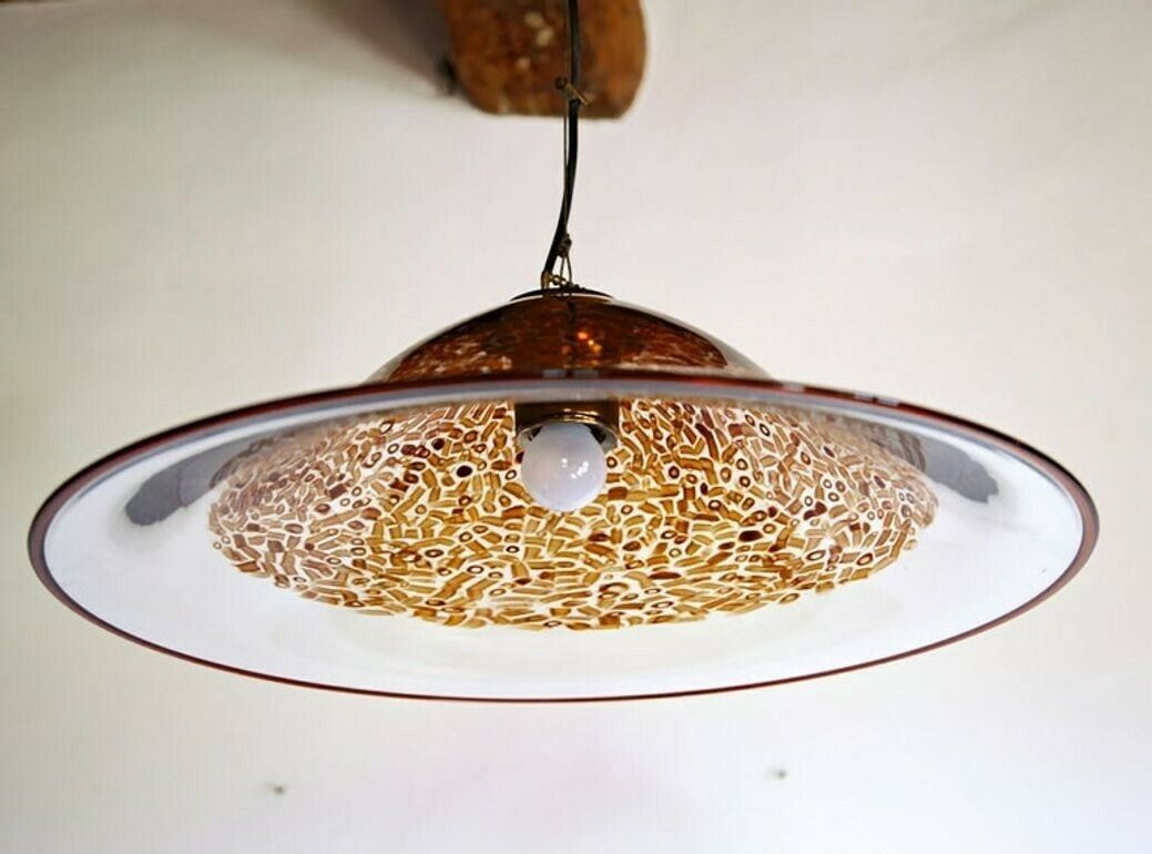 Luciano Vistosi Incalmo Pendant Tobacco Murrine Neverrino And Topaz Rim, Murano photo Lighting