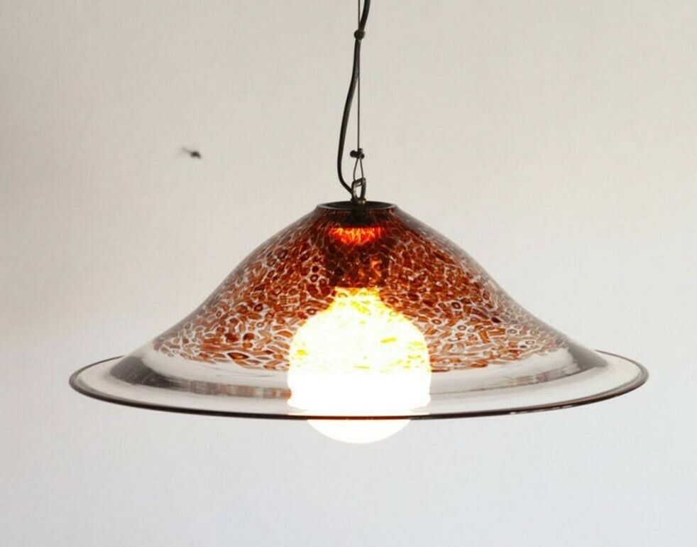 Luciano Vistosi Incalmo Pendant Tobacco Murrine Neverrino And Topaz Rim, Murano photo vinterior