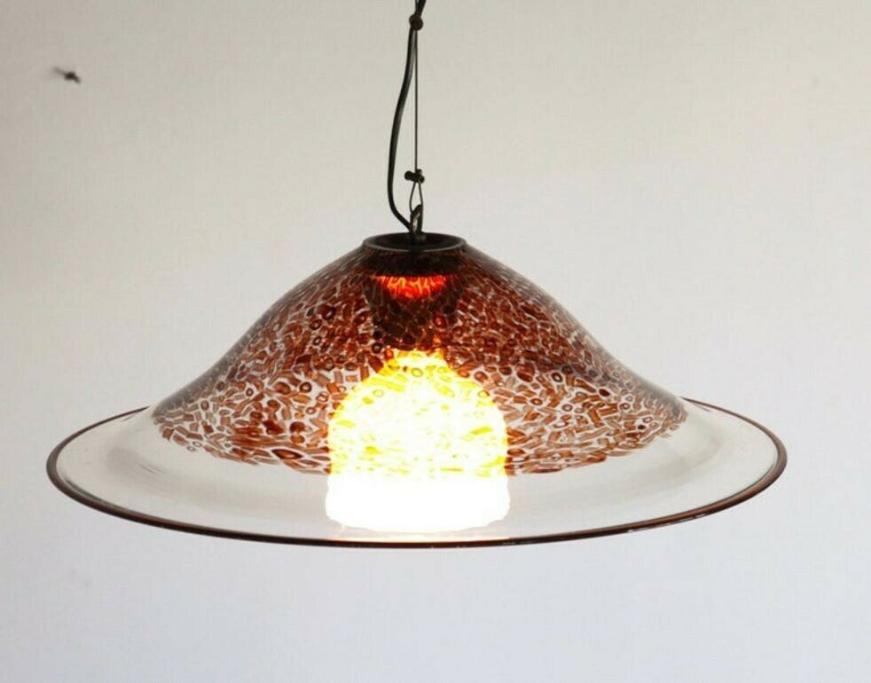 photo furniture Luciano Vistosi Incalmo Pendant Tobacco Murrine Neverrino And Topaz Rim, Murano
