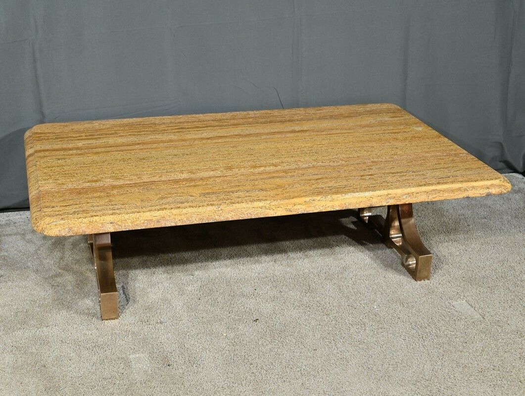 Brass And Travertine Coffee Table, Art Deco Period – 1930 photo furniture