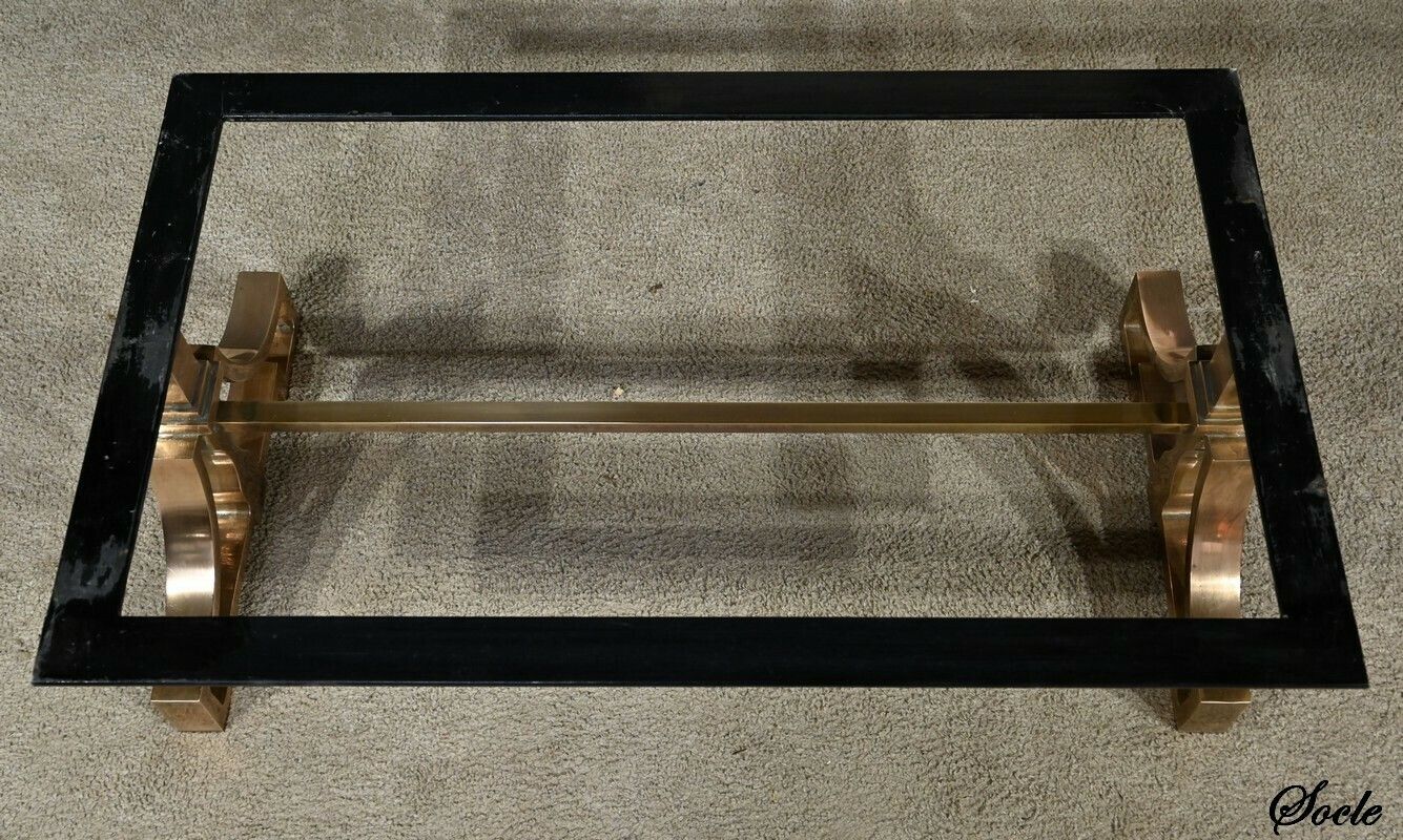 photo vintage Brass And Travertine Coffee Table, Art Deco Period – 1930