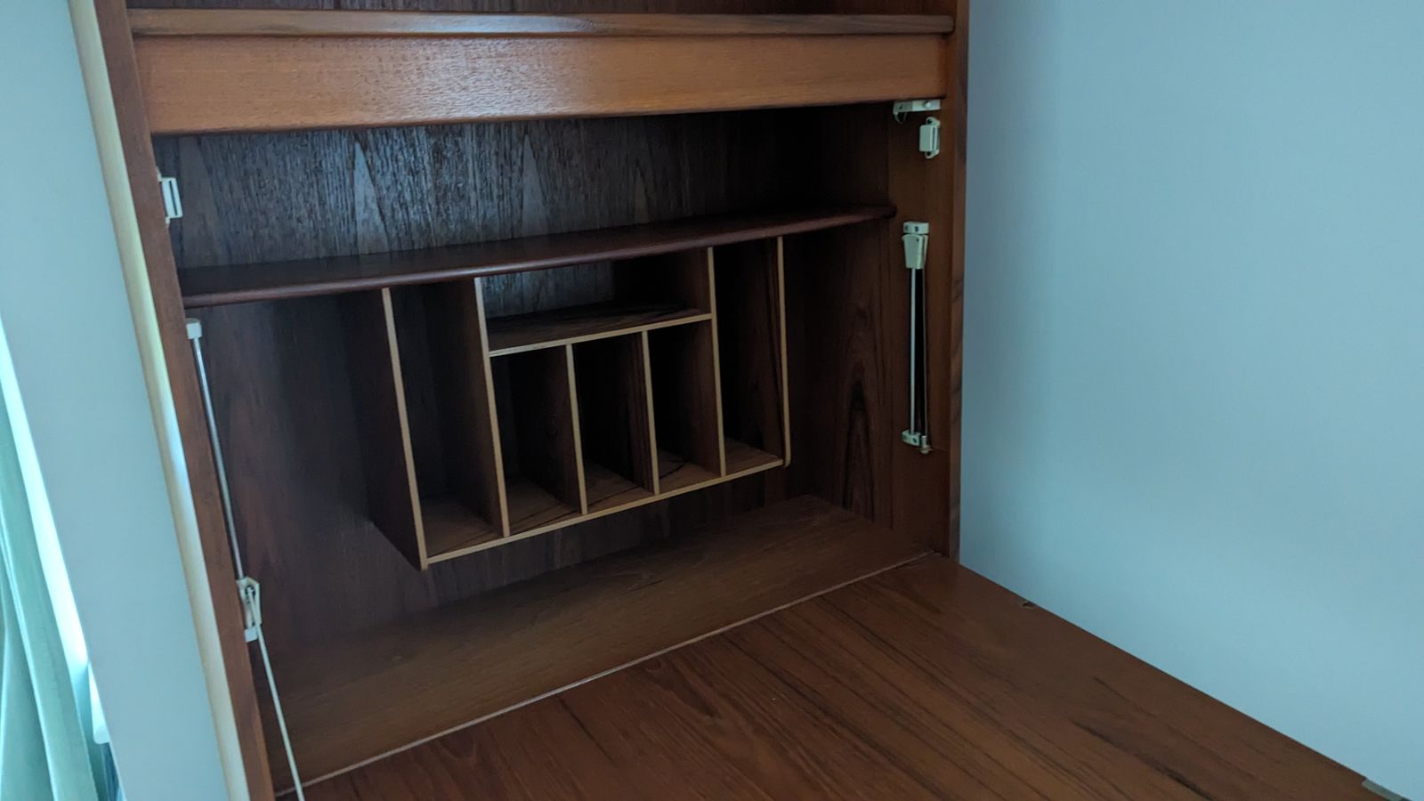 Reduced!!! 3 X G Plan Matching Tall Cabinets   All In Beautiful Condition With Original Lights Working. 1 X Bureau, 1 X Bar, 1 X Glass And Cutlery photo 550.0