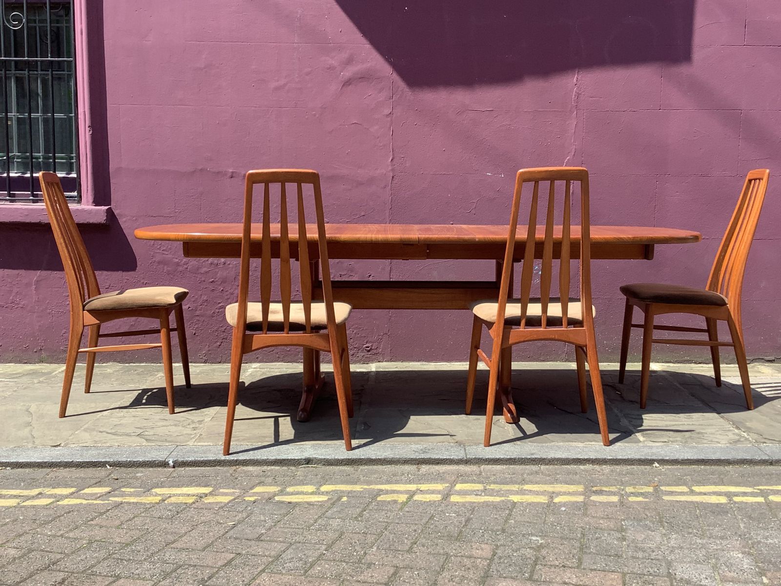 Four Teak Eva Dining  Chairs By Niels Koefoed, 1960s photo for sale