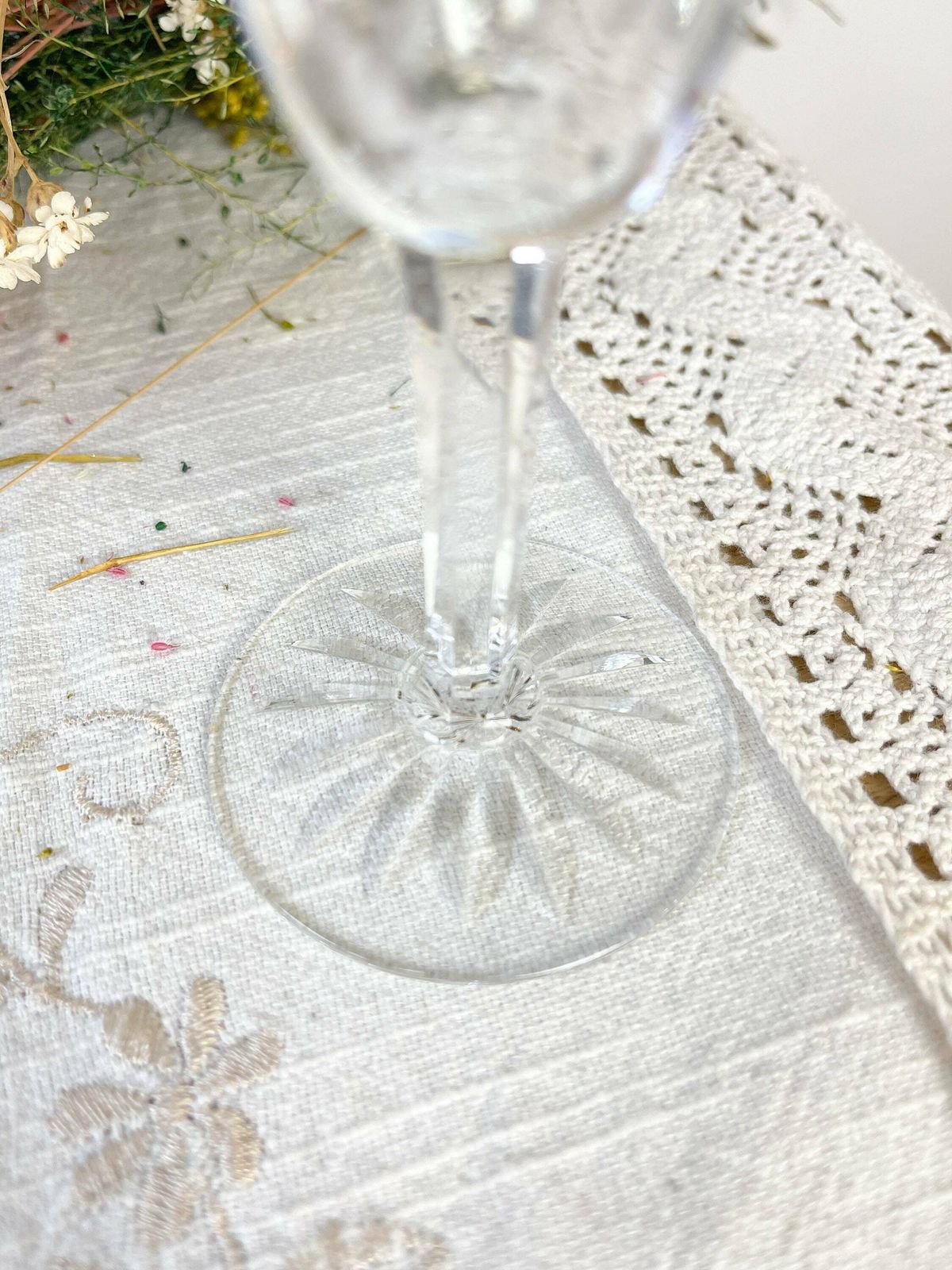 9 French Chiseled Crystal Flutes   Crystal Stemmed Glasses   Vintage Champagne Glasses   Crystal Glasses   20th Century photo vintage
