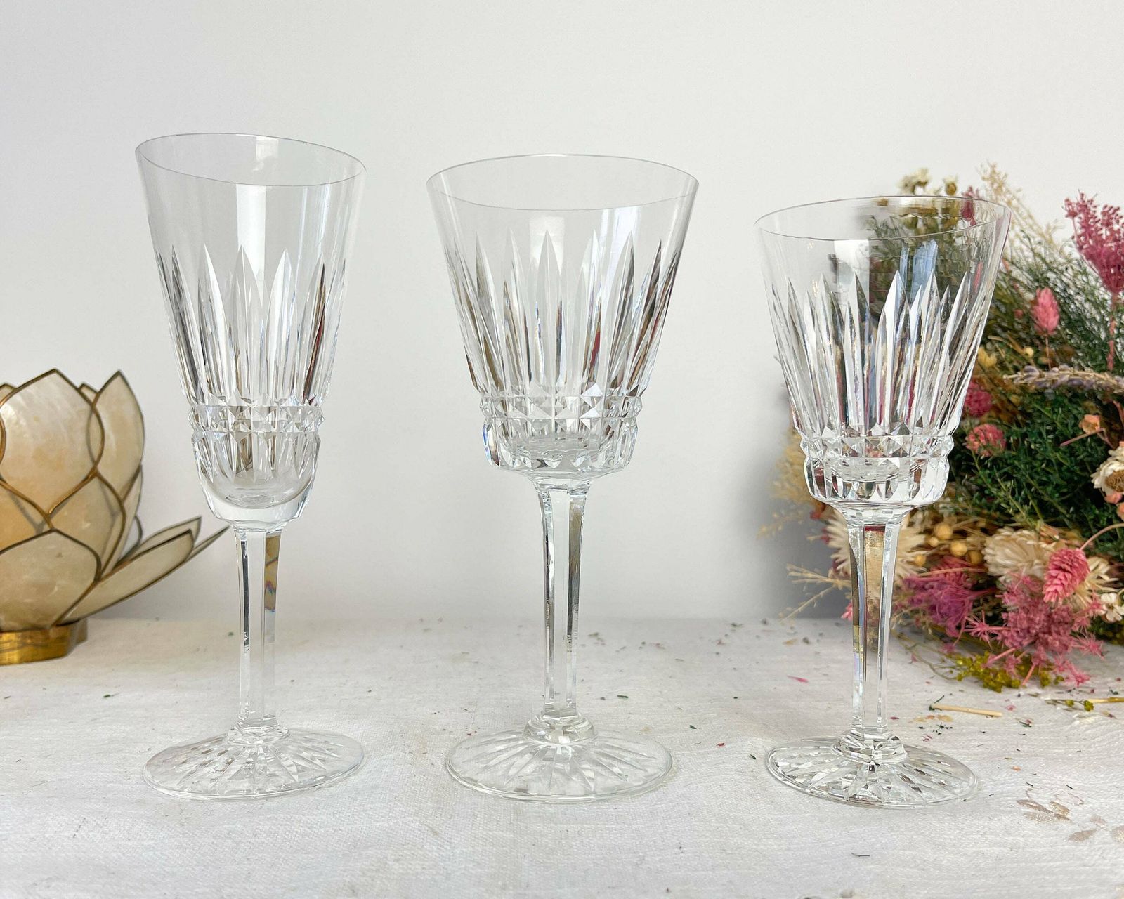 photo for sale 9 French Chiseled Crystal Flutes   Crystal Stemmed Glasses   Vintage Champagne Glasses   Crystal Glasses   20th Century