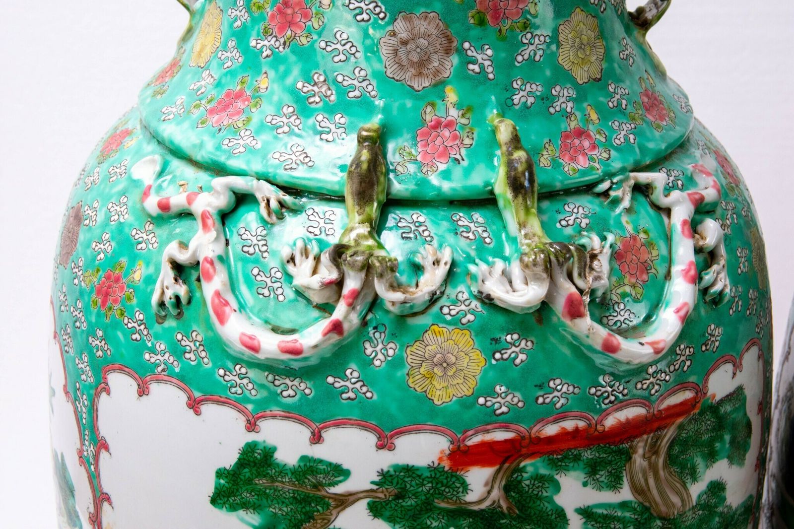 Large Canton Porcelain Urns   Chinese Cantonese Asian Porcelain Vases photo vintage