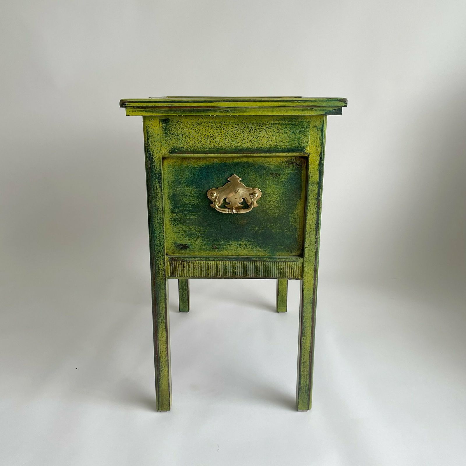 Reworked Antique Sewing Box Side Table With Vibrant Lacquered Finish And Gold Hardware photo Furniture