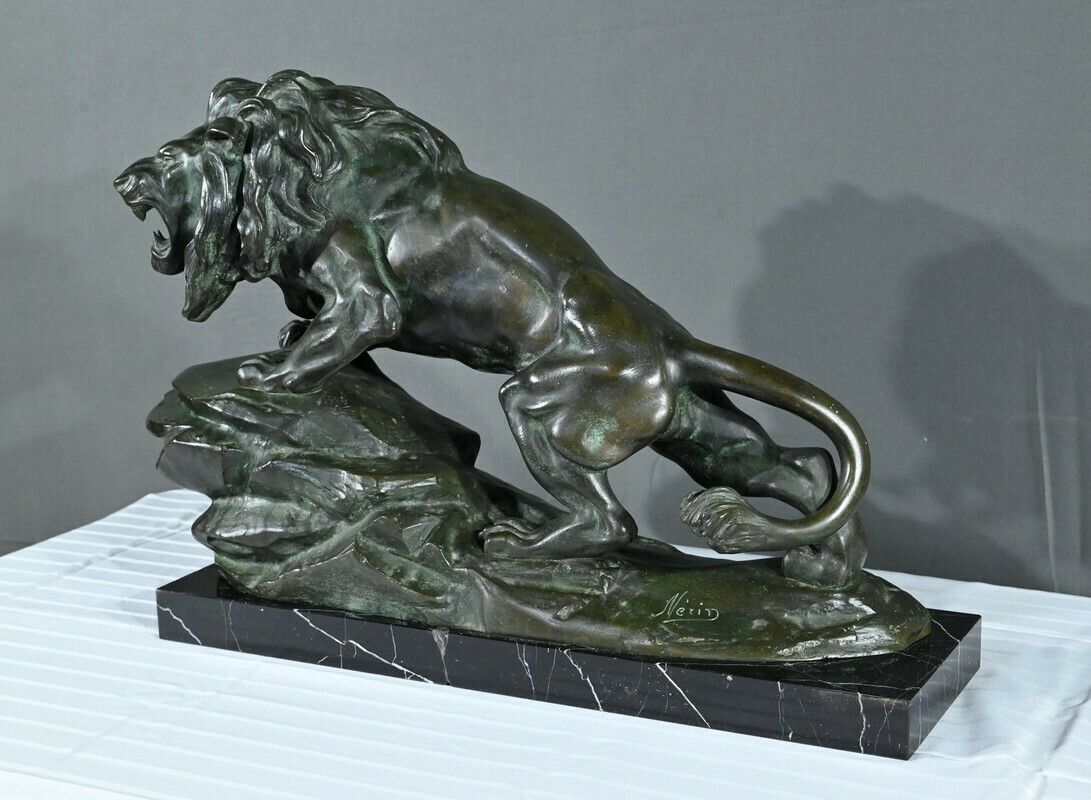 Bronze “Roaring Lion” Signed Nerin – Early 20th Century photo Art