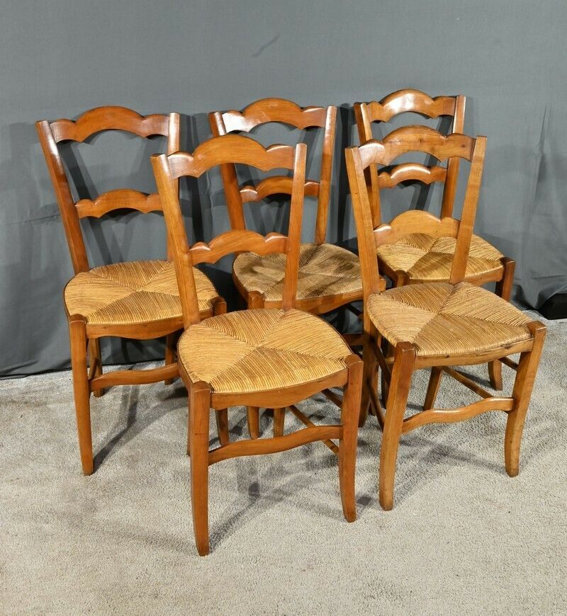 Suite Of 5 Cherry Country Chairs, Louis Philippe Style – Late 19th Century photo furniture