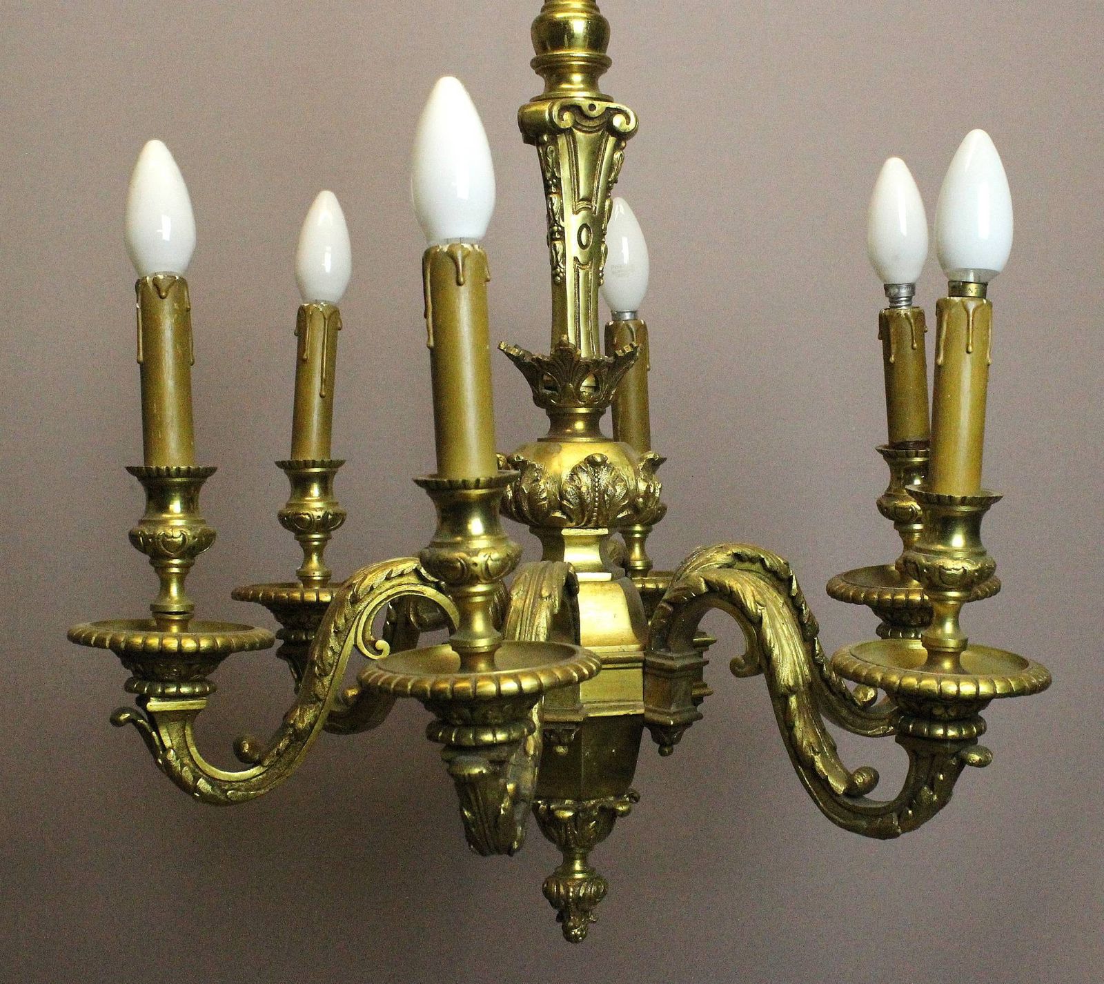 Good Quality French Louis XVI Style Gilt Bronze Six Arm Chandelier photo for sale