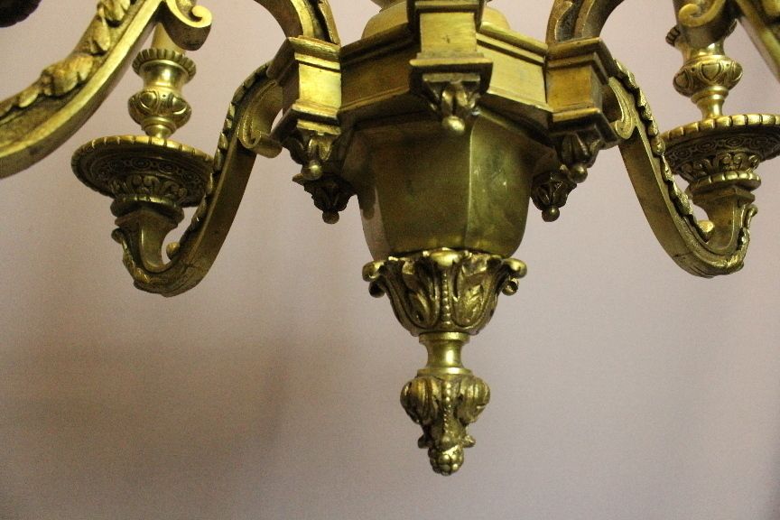 Good Quality French Louis XVI Style Gilt Bronze Six Arm Chandelier photo vinterior
