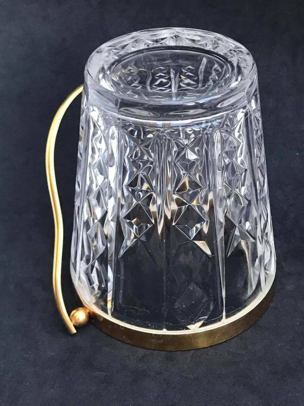 photo for sale Ice Bucket Val Saint Lambert Heavy Cut Crystal With Golden Metal Handles Mid Century Barware Mixology Tools Bar Cart Hollywood Regency