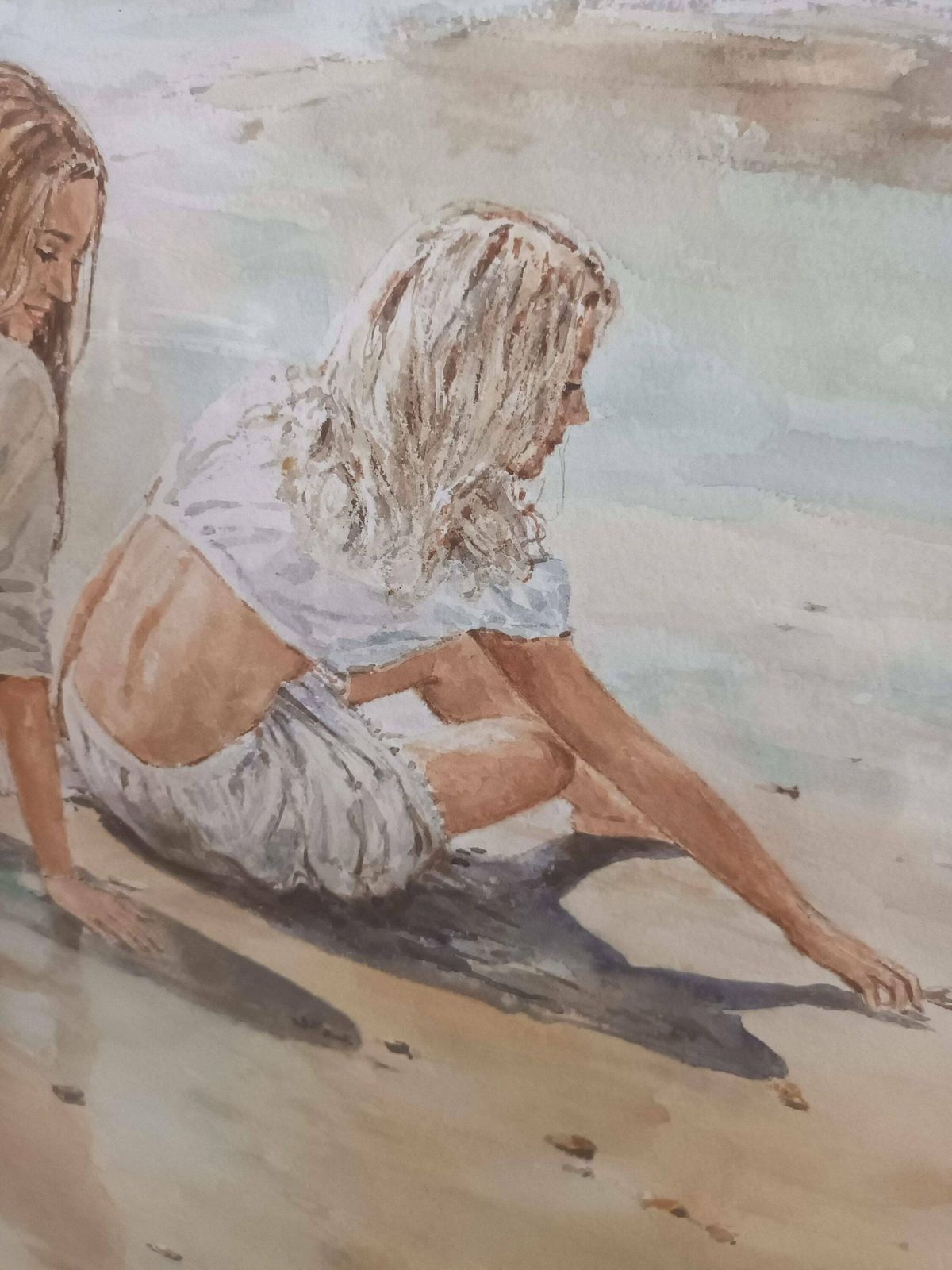 Vintage Gordon King Original Watercolour Framed Painting Beach XX Large 116cm photo 995.0