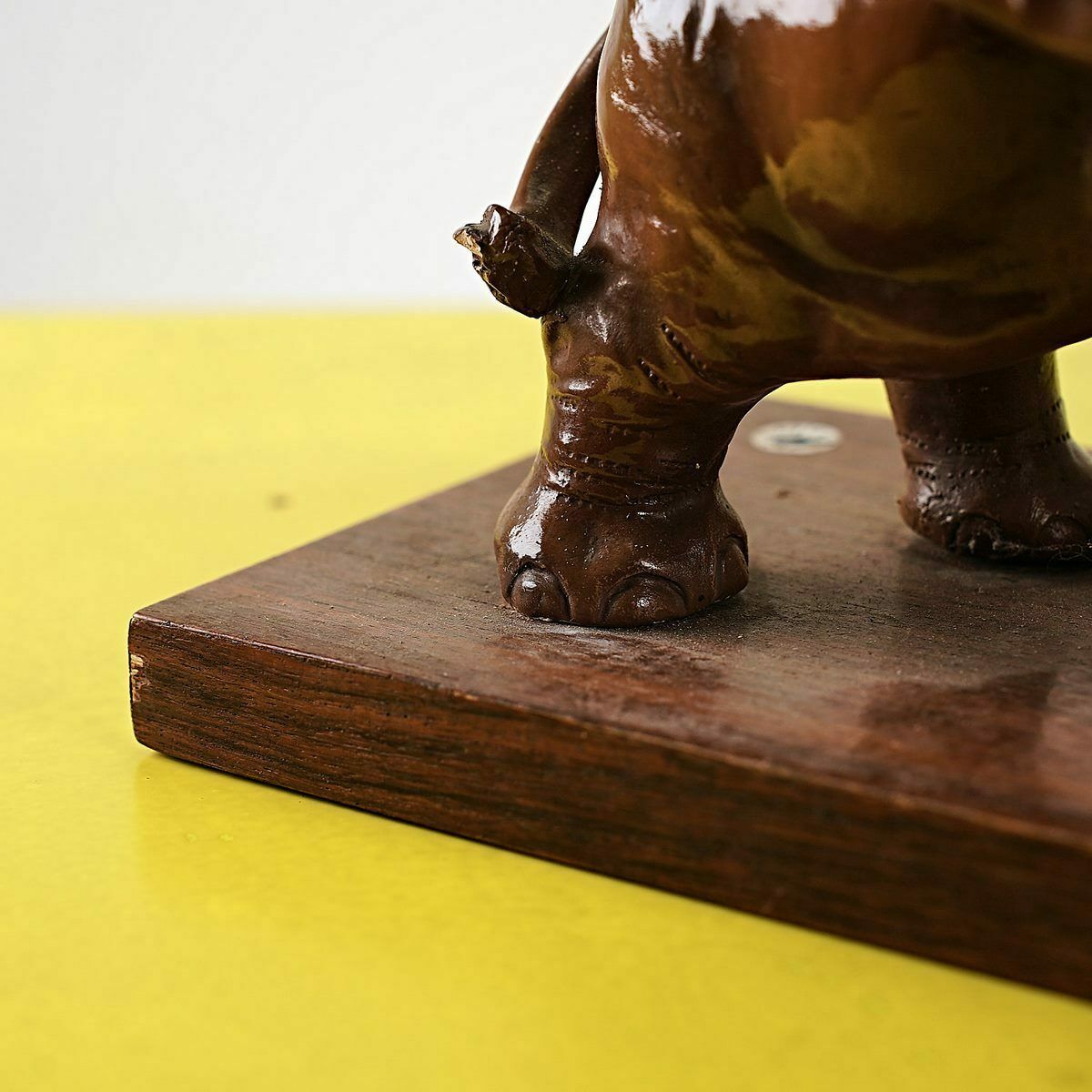 Glazed Terracotta Elephant With Vintage Wooden Base photo Art