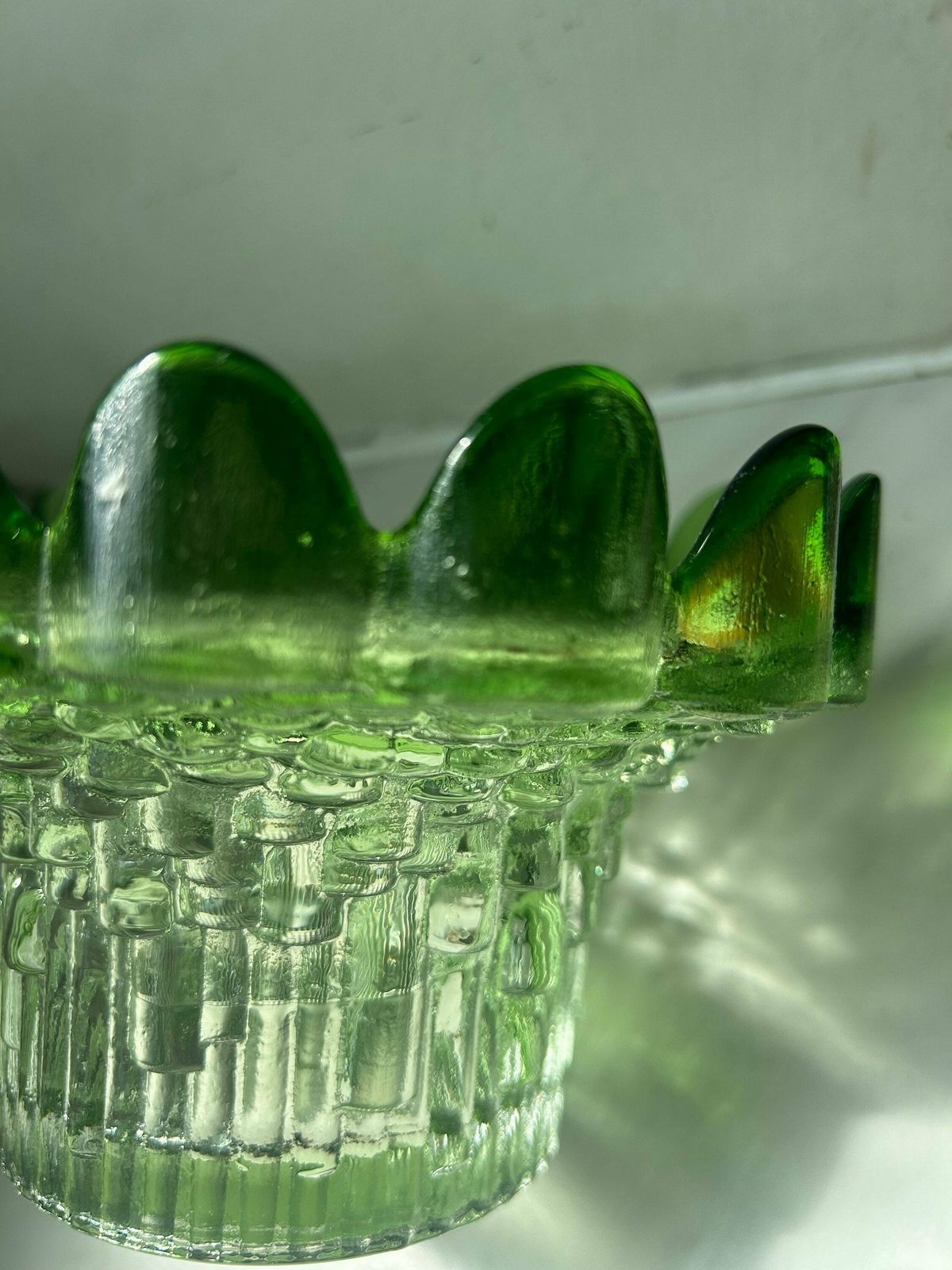 Vintage Green Glass Bowl / Kumela Finland Art Glass Bowl By Pertti Santalahti With Label Scandi Nordic photo vinterior