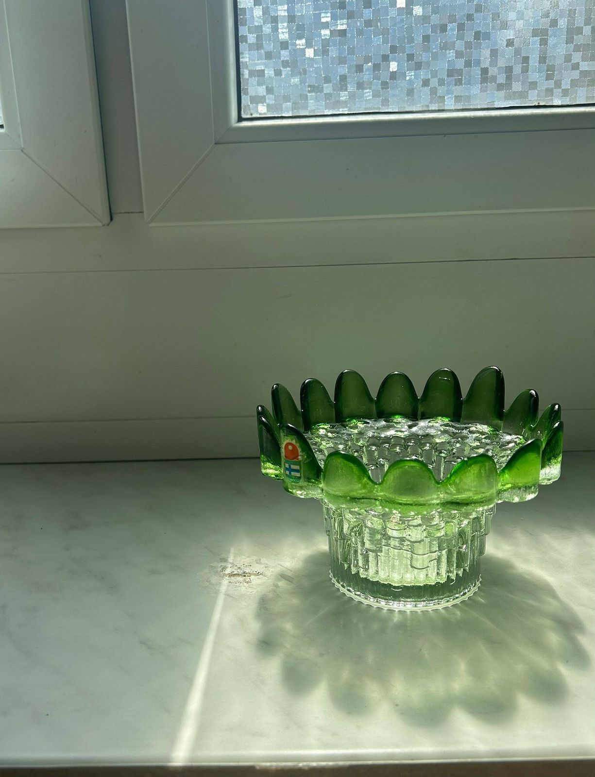 Vintage Green Glass Bowl / Kumela Finland Art Glass Bowl By Pertti Santalahti With Label Scandi Nordic photo buy