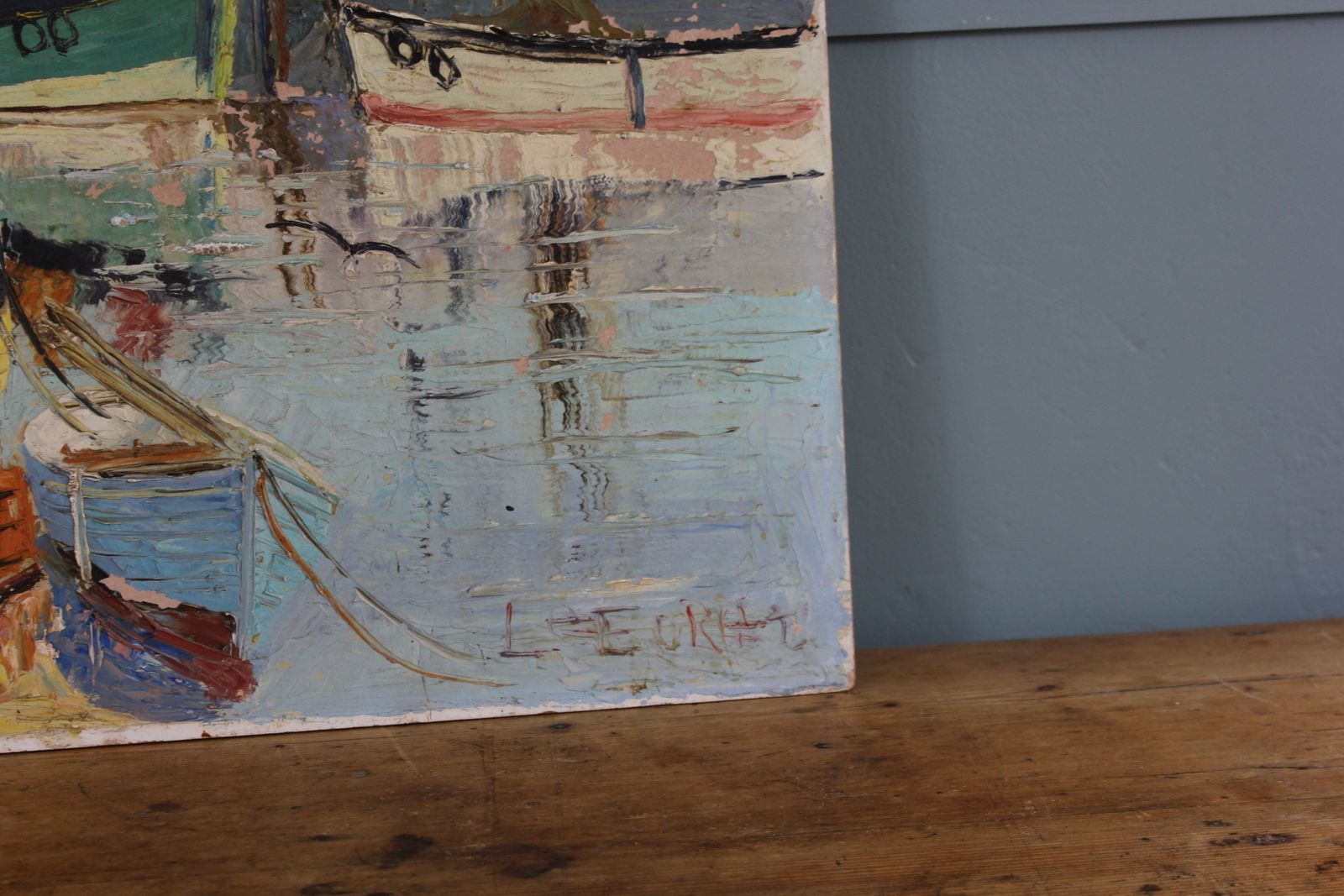 “Original 1950s French Riviera Oil Painting – Midcentury Coastal Scene photo buy