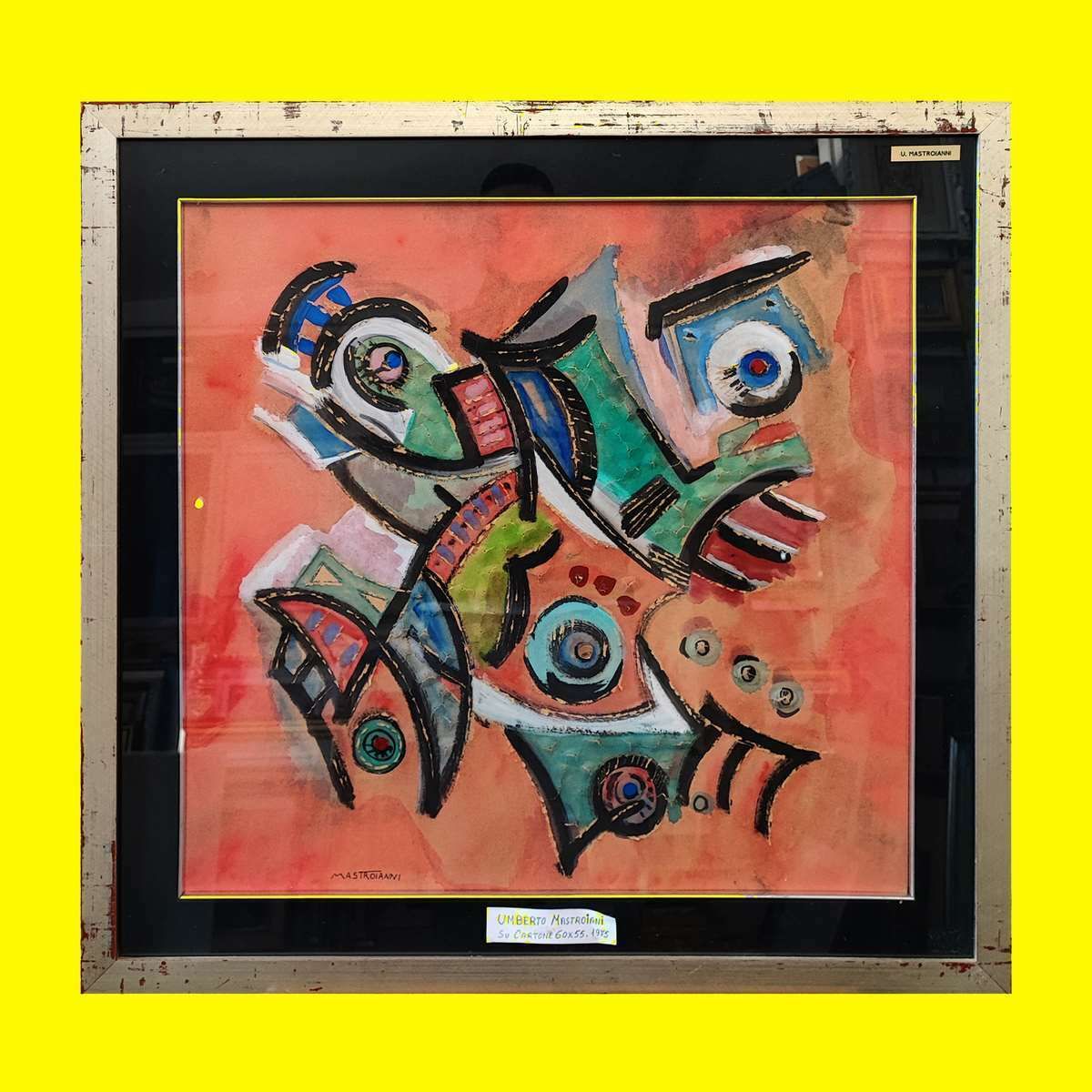Compositieschilderij Op Karton Van Umberto Mastroianni, My Mastroianni, 1975