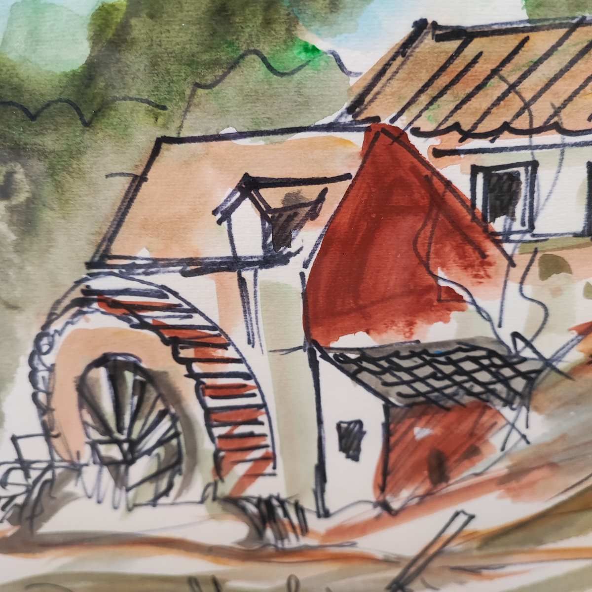 Work Of Roman Mussolini Tempera Farmhouse With Mill photo 798.0