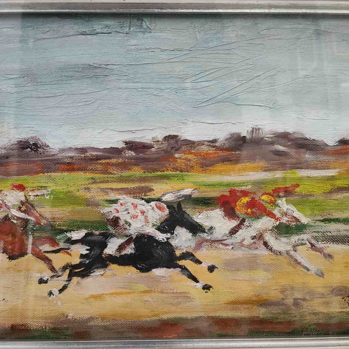 Oil Painting On Canvas By Antonio Bertone, Spring Race 1979 photo for sale