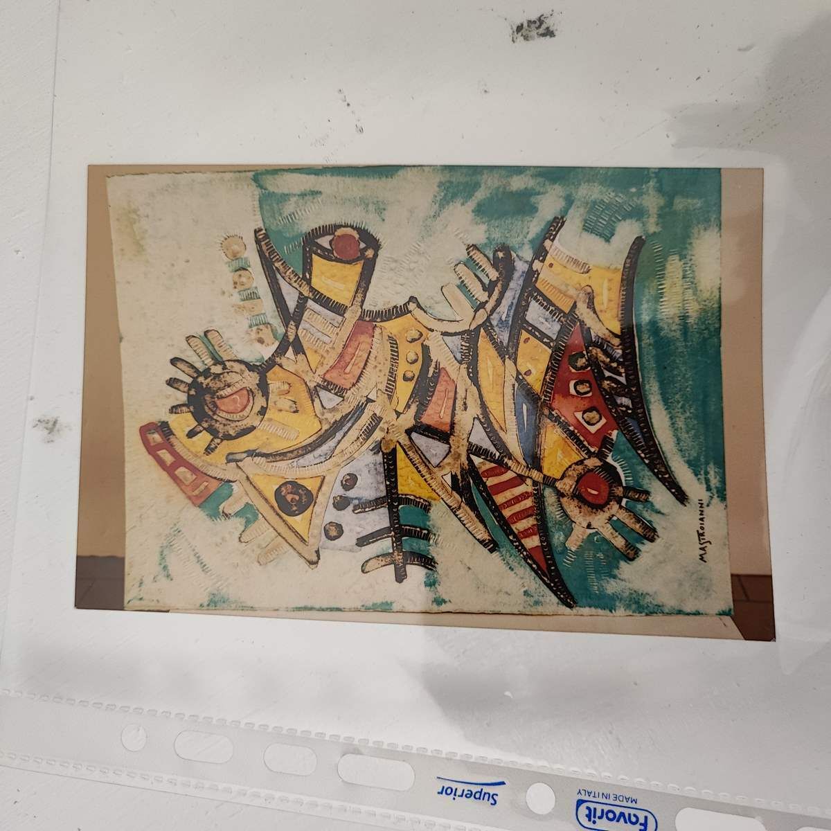 Art Composition Painting On Cardboard In Relief By Umberto Mastroianni, 1980 photo