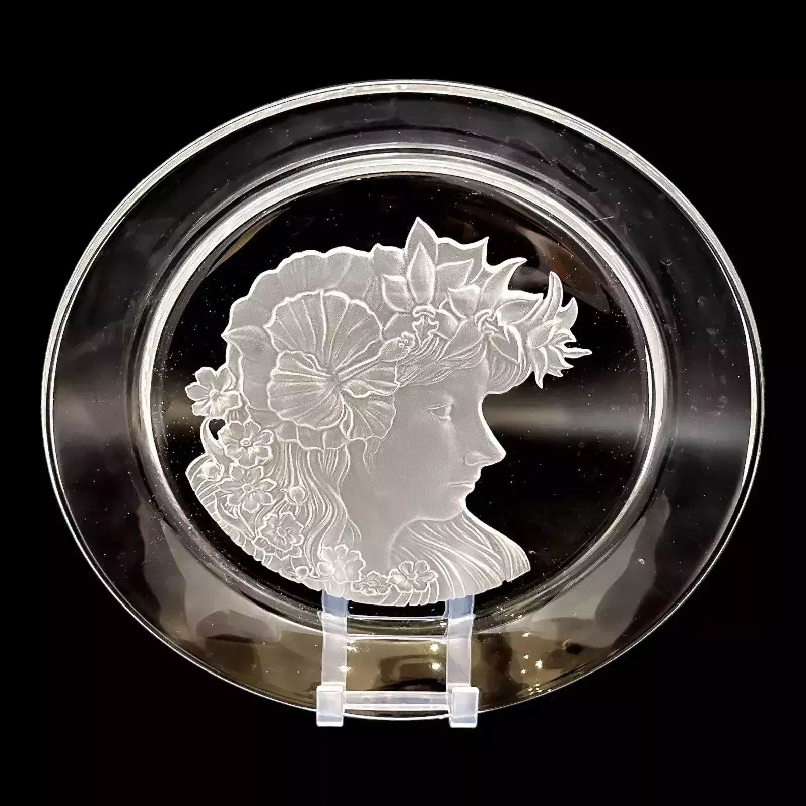 Art Nouveau French Decorative Crystal Tray; Silhouette Young Woman Flowing Hair photo furniture