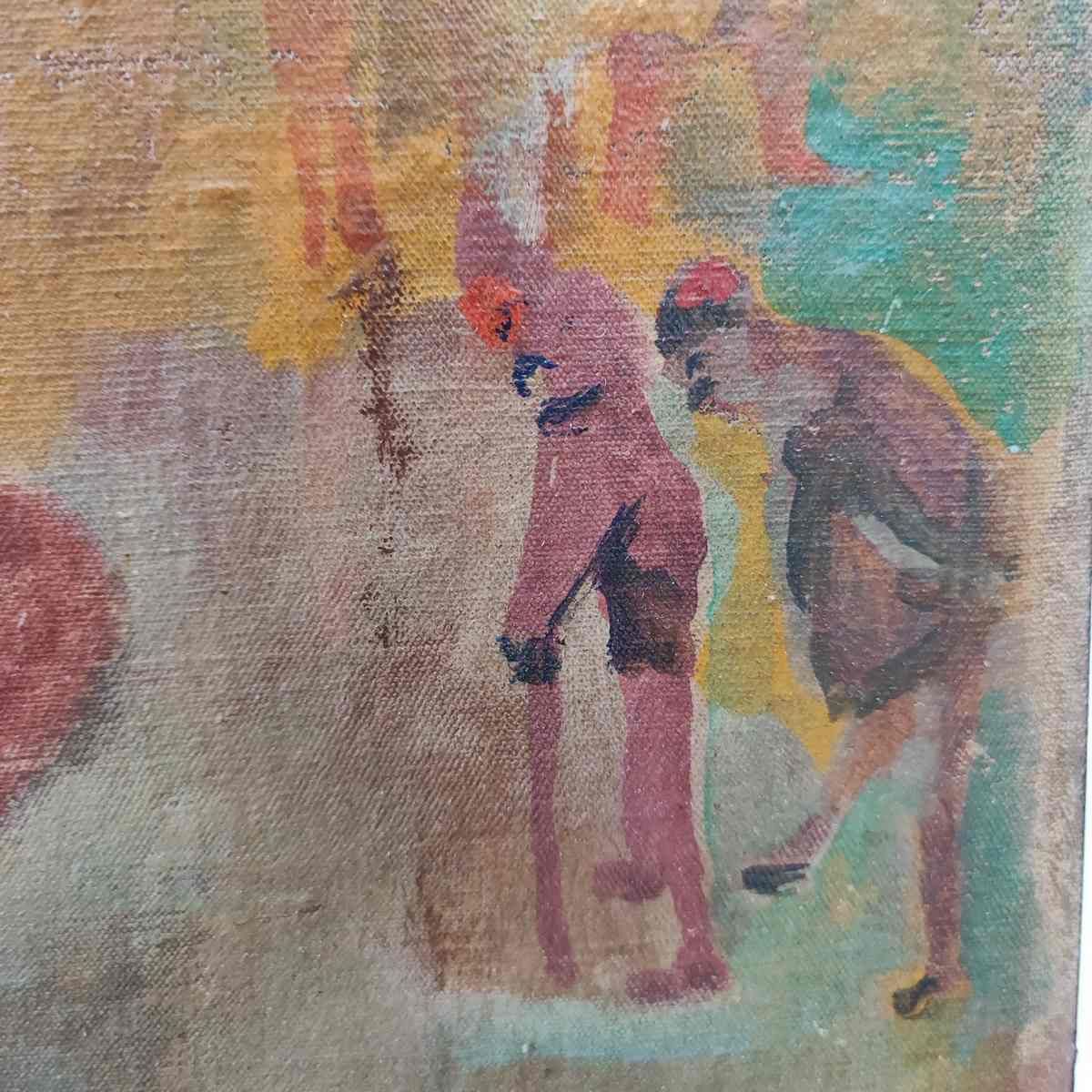 Oil Painting On Canvas By Mino Maccari, Il Girotondo, 1946 photo vinterior