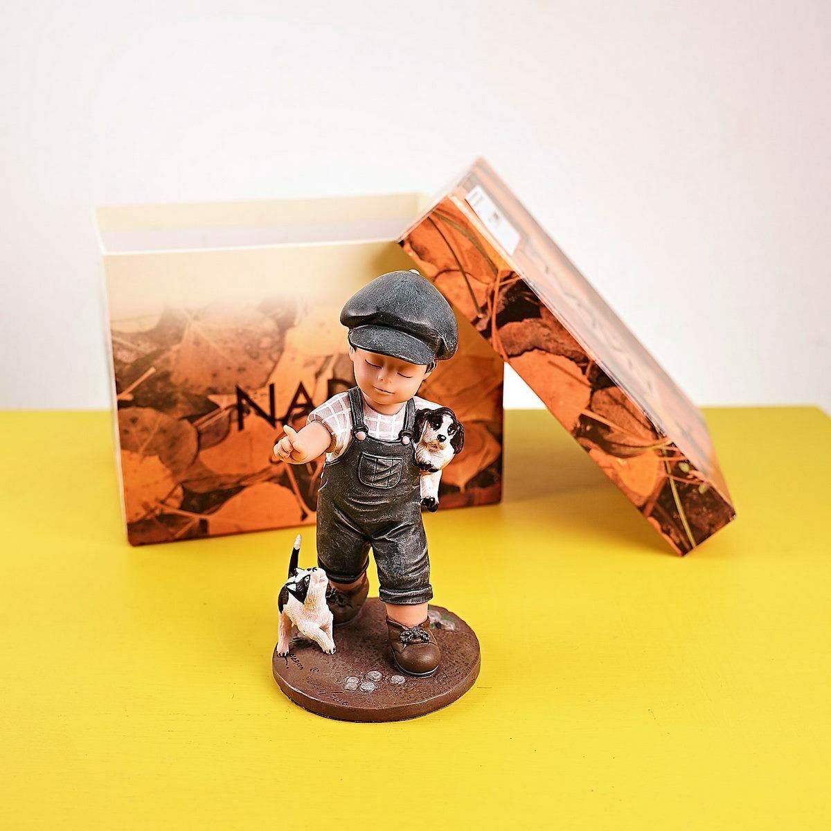 Numbered Nadal Studio Resin Figurine, Child With Dog And Kitten