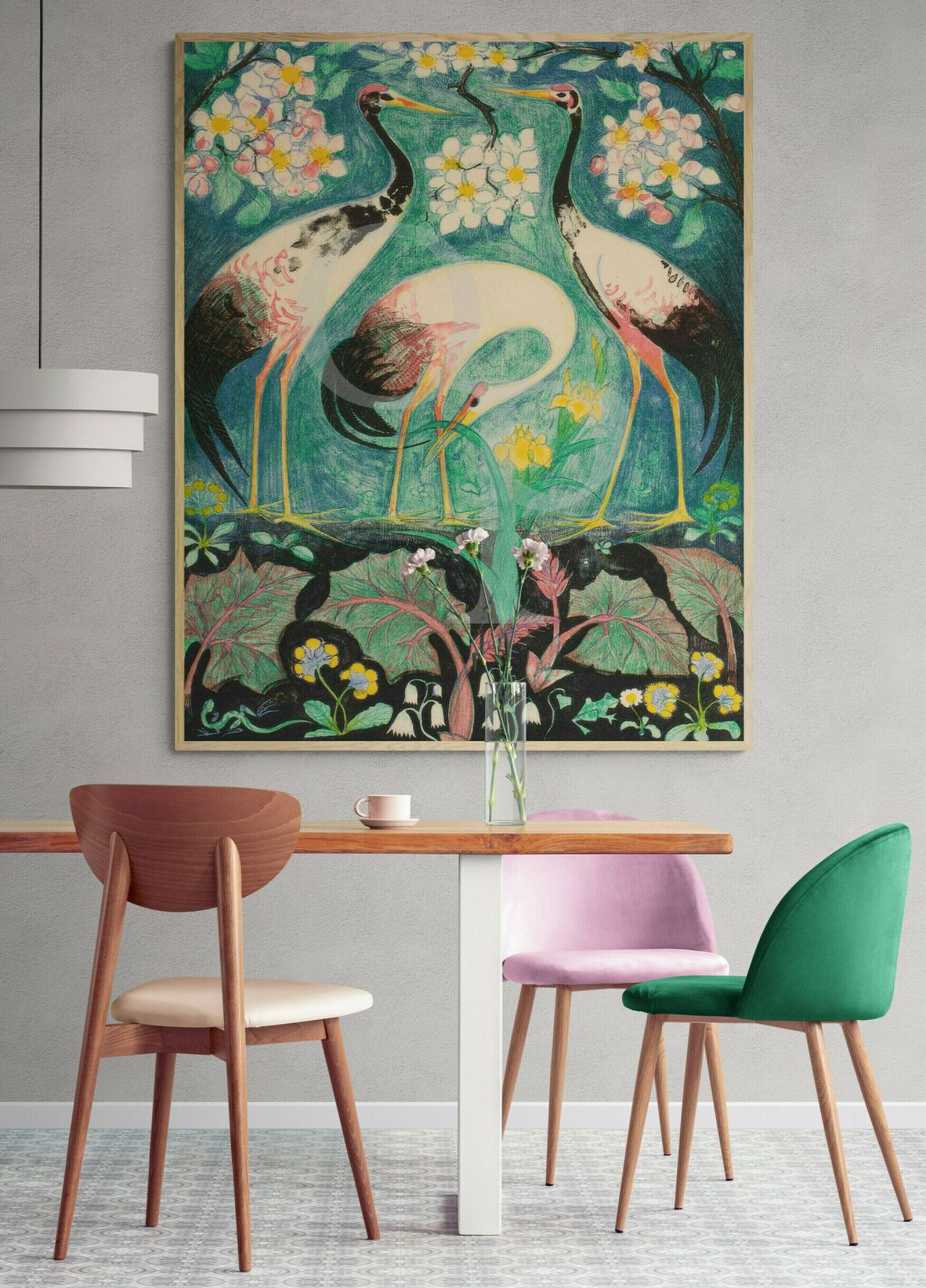 Large A1 Cotton Canvas Vintage Cranes Bird Wall Art Digital Print