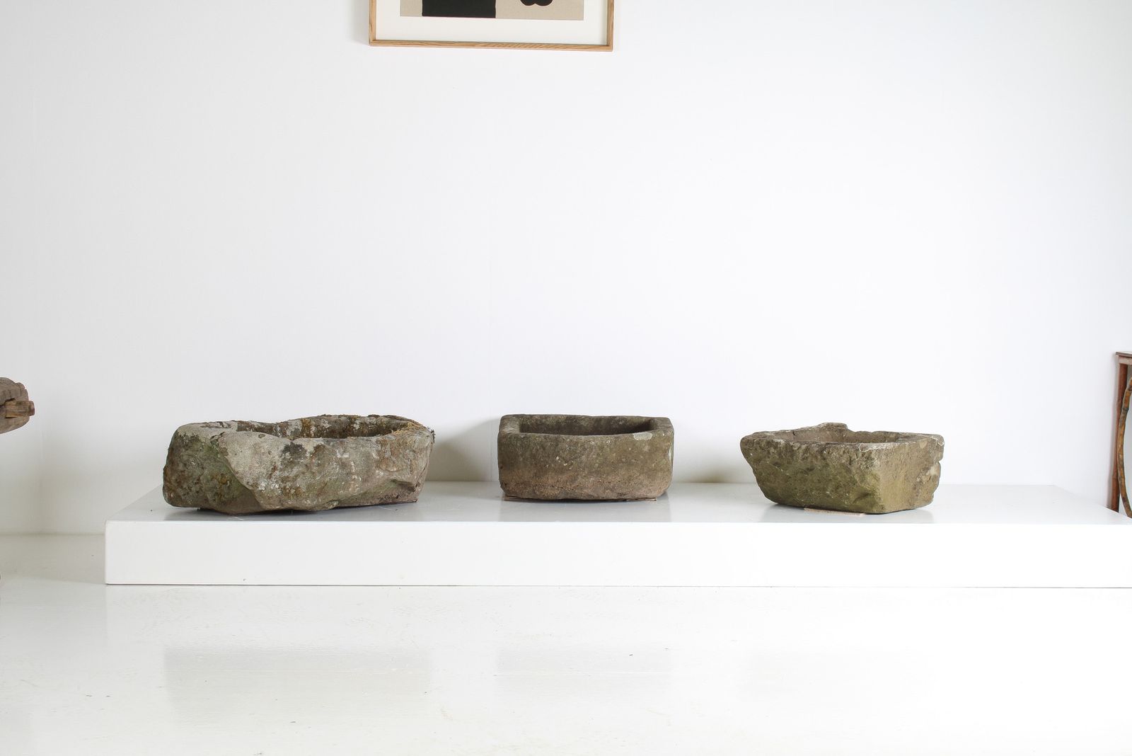 Small D Shape Carved Stone Weathered Sandstone Planter | Bonsai Pot photo for sale
