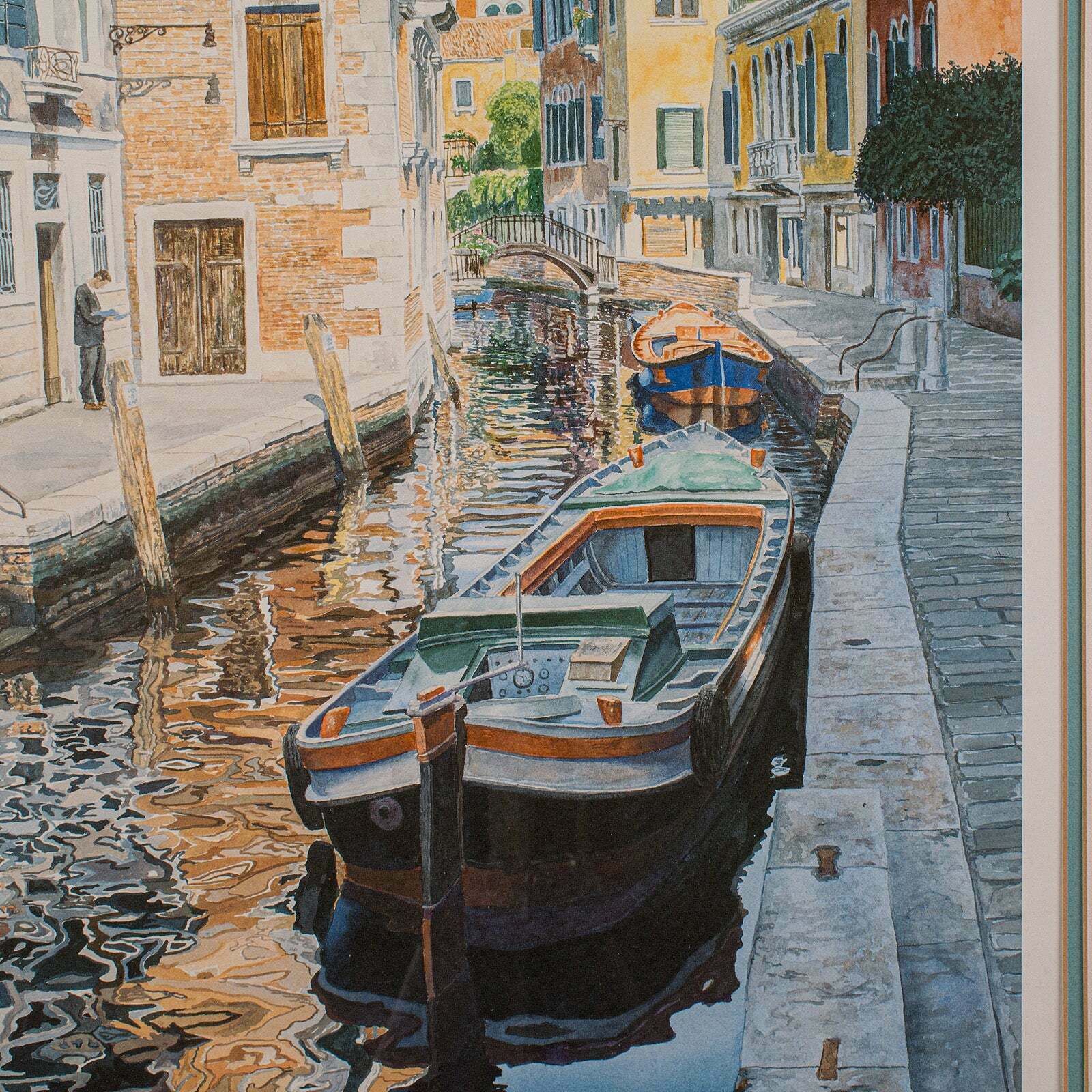 Contemporary Venetian Canal Print, English, Framed, Limited Edition, Hand Signed photo Art