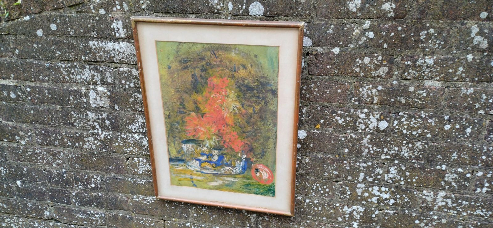Retro Authentic Abstract Still Life, Oil Painting, By Bungy 1964   Glazed Wooden Frame, Ready To Hang