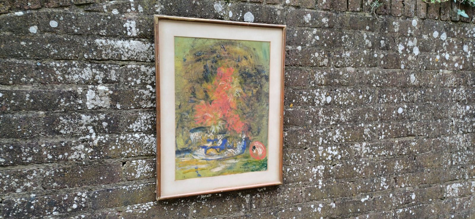 Retro Authentic Abstract Still Life, Oil Painting, By Bungy 1964   Glazed Wooden Frame, Ready To Hang photo furniture